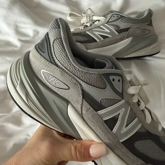 New Balance 990 V6 Gray and White Athletic Shoes - Picture 3 of 8